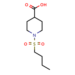 Chemical structure of 1-(butane-1-sulfonyl)piperidine-4-carboxylic acid , CAS 923155-53-7, AChemBlock X213316