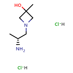 Chemical structure of 1-[(2R)-2-aminopropyl]-3-methyl-azetidin-3-ol;dihydrochloride , CAS 2703748-98-3, AChemBlock X213394