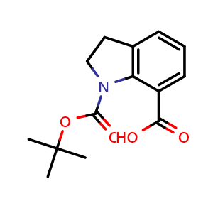 Chemical structure of 1-[(tert-butoxy)carbonyl]-2,3-dihydro-1H-indole-7-carboxylic acid , CAS 143262-20-8, AChemBlock X213398