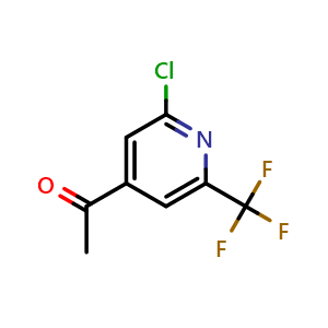 Chemical structure of 1-[2-chloro-6-(trifluoromethyl)pyridin-4-yl]ethan-1-one , CAS 1060810-89-0, AChemBlock X213404