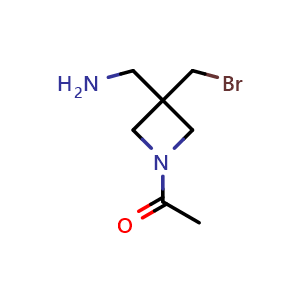 Chemical structure of 1-[3-(aminomethyl)-3-(bromomethyl)azetidin-1-yl]ethanone , CAS 2920407-46-9, AChemBlock X213405