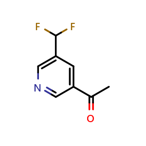 Chemical structure of 1-[5-(difluoromethyl)pyridin-3-yl]ethan-1-one , CAS 1256786-87-4, AChemBlock X213413