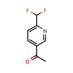 Chemical structure of 1-[6-(difluoromethyl)pyridin-3-yl]ethan-1-one , CAS 1256821-01-8, AChemBlock X213415