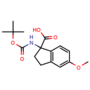 Chemical structure of 1-{[(tert-butoxy)carbonyl]amino}-5-methoxy-2,3-dihydro-1H-indene-1-carboxylic acid , CAS 2089649-45-4, AChemBlock X213417
