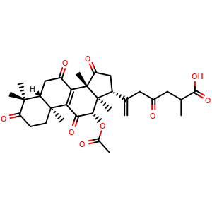 Chemical structure of 12beta-Acetoxy-3,7,11,15,23-pentaoxo-lanost-8,20-dien-26-oic acid , CAS 1309931-91-6, AChemBlock X213427