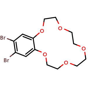 Chemical structure of 15,16-dibromo-2,3,5,6,8,9,11,12-octahydro-1,4,7,10,13-benzopentaoxacyclopentadecine , CAS 63862-55-5, AChemBlock X213431