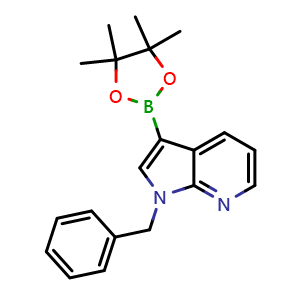 Chemical structure of 1-benzyl-3-(4,4,5,5-tetramethyl-1,3,2-dioxaborolan-2-yl)-1H-pyrrolo[2,3-b]pyridine , CAS 1350626-27-5, AChemBlock X213449