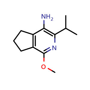 Chemical structure of 1-methoxy-3-(propan-2-yl)-5H,6H,7H-cyclopenta[c]pyridin-4-amine , CAS 2676862-51-2, AChemBlock X213539