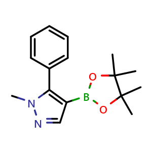 Chemical structure of 1-Methyl-5-phenyl-4-(4,4,5,5-tetramethyl-1,3,2-dioxaborolan-2-yl)-1H-pyrazole , CAS 2684308-79-8, AChemBlock X213563