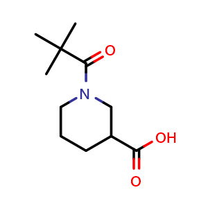 Chemical structure of 1-Pivaloylpiperidine-3-carboxylic acid , CAS 923177-08-6, AChemBlock X213586