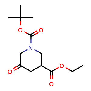 Chemical structure of 1-tert-butyl 3-ethyl 5-oxopiperidine-1,3-dicarboxylate , CAS 1303974-24-4, AChemBlock X213591