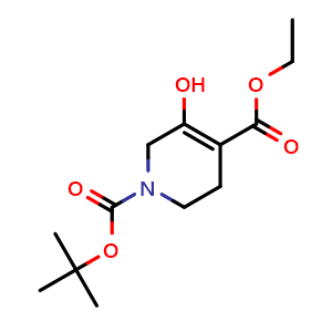 Chemical structure of 1-tert-butyl 4-ethyl 5-hydroxy-1,2,3,6-tetrahydropyridine-1,4-dicarboxylate , CAS 206111-40-2, AChemBlock X213592