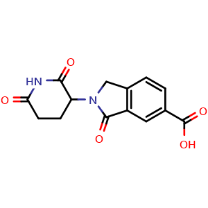 Chemical structure of 2-(2,6-dioxo-3-piperidyl)-3-oxo-isoindoline-5-carboxylic acid , CAS 2171519-15-4, AChemBlock X213640