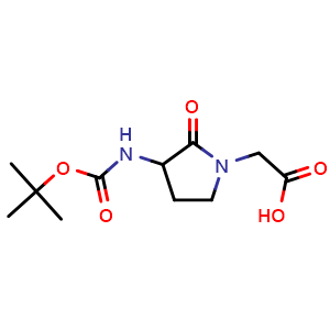 Chemical structure of 2-(3-{[(tert-butoxy)carbonyl]amino}-2-oxopyrrolidin-1-yl)acetic acid , CAS 116339-45-8, AChemBlock X213674