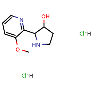 Chemical structure of 2-(3-methoxy-2-pyridyl)pyrrolidin-3-ol;dihydrochloride , CAS 2940937-89-1, AChemBlock X213685