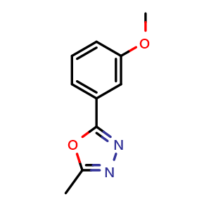 Chemical structure of 2-(3-methoxyphenyl)-5-methyl-1,3,4-oxadiazole , CAS 224769-32-8, AChemBlock X213686