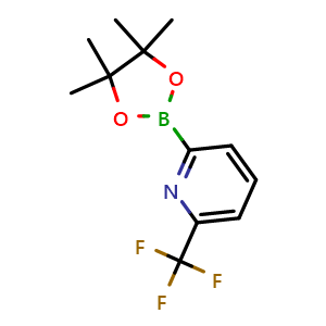 Chemical structure of 2-(4,4,5,5-tetramethyl-1,3,2-dioxaborolan-2-yl)-6-(trifluoromethyl)pyridine , CAS 881402-16-0, AChemBlock X213699