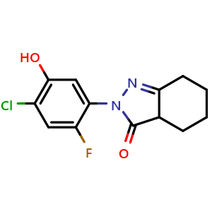 Chemical structure of 2-(4-chloro-2-fluoro-5-hydroxyphenyl)-2,3a,4,5,6,7-hexahydro-3h-indazol-3-one , CAS 91167-75-8, AChemBlock X213713