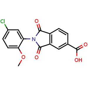 Chemical structure of 2-(5-Chloro-2- methoxyphenyl)-1,3 -dioxoisoindoline- 5-carboxylic acid , CAS 690967-38-5, AChemBlock X213733