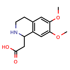 Chemical structure of 2-(6,7-dimethoxy-1,2,3,4-tetrahydroisoquinolin-1-yl)acetic acid , CAS 68345-67-5, AChemBlock X213742
