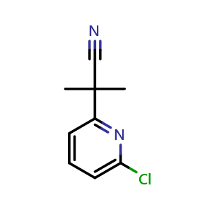 Chemical structure of 2-(6-chloropyridin-2-yl)-2-methylpropanenitrile , CAS 916176-84-6, AChemBlock X213748