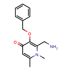 Chemical structure of 2-(aminomethyl)-3-(benzyloxy)-1,6-dimethyl-1,4-dihydropyridin-4-one , CAS 401792-02-7, AChemBlock X213755