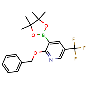 Chemical structure of 2-(benzyloxy)-3-(4,4,5,5-tetramethyl-1,3,2-dioxaborolan-2-yl)-5-(trifluoromethyl)pyridine , CAS 2828439-53-6, AChemBlock X213757