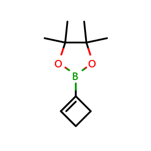 Chemical structure of 2-(cyclobuten-1-yl)-4,4,5,5-tetramethyl-1,3,2-dioxaborolane , CAS 2758648-30-3, AChemBlock X213778