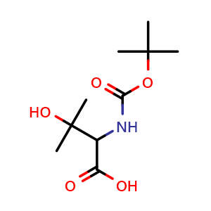Chemical structure of 2-(tert-butoxycarbonylamino)-3-hydroxy-3-methyl-butanoic acid , CAS 105504-72-1, AChemBlock X213823