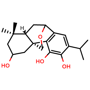 Chemical structure of 2,11,12-Trihydroxy-7,20-epoxy-8,11,13-abietatriene , CAS 1608462-12-9, AChemBlock X213828