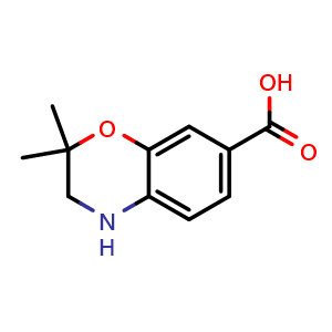 Chemical structure of 2,2-dimethyl-3,4-dihydro-2H-benzo[b][1,4]oxazine-7-carboxylic acid , CAS 1531666-87-1, AChemBlock X213855