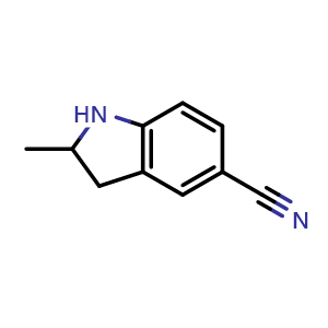 Chemical structure of 2,3-dihydro-2-methyl-1H-indole-5-carbonitrile , CAS 267002-63-1, AChemBlock X213885