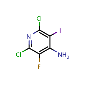Chemical structure of 2,6-dichloro-3-fluoro-5-iodo-4-pyridinamine , CAS 2763159-66-4, AChemBlock X213941