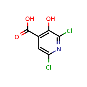 Chemical structure of 2,6-dichloro-3-hydroxypyridine-4-carboxylic acid , CAS 185422-96-2, AChemBlock X213942
