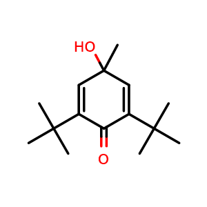 Chemical structure of 2,6-di-tert-butyl-4-hydroxy-4-methylcyclohexa-2,5-dien-1-one , CAS 10396-80-2, AChemBlock X213951