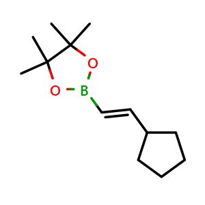 Chemical structure of 2-[(1E)-2-cyclopentylethenyl]-4,4,5,5-tetramethyl-1,3,2-dioxaborolane , CAS 157945-82-9, AChemBlock X213959