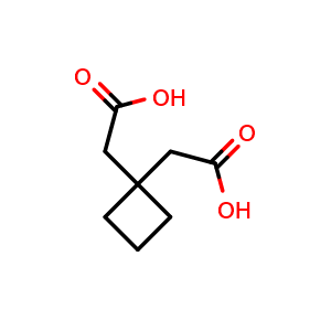 Chemical structure of 2-[1-(carboxymethyl)cyclobutyl]acetic acid , CAS 1075-98-5, AChemBlock X213971