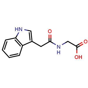 Chemical structure of 2-[2-(1H-indol-3-yl)acetamido]acetic acid , CAS 13113-08-1, AChemBlock X213974