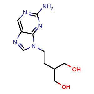 Chemical structure of 2-[2-(2-amino-9H-purin-9-yl)ethyl]propane-1,3-diol , CAS 104227-86-3, AChemBlock X213976