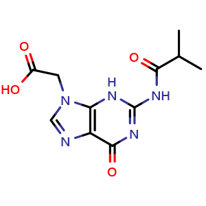 Chemical structure of 2-[2-(2-methylpropanamido)-6-oxo-6,9-dihydro-3H-purin-9-yl]acetic acid , CAS 172405-20-8, AChemBlock X213977