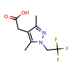 Chemical structure of 2-[3,5-dimethyl-1-(2,2,2-trifluoroethyl)-1H-pyrazol-4-yl]acetic acid , CAS 1343894-50-7, AChemBlock X213981