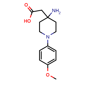 Chemical structure of 2-[4-amino-1-(4-methoxyphenyl)-4-piperidyl]acetic acid , CAS 1159983-49-9, AChemBlock X213984