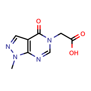 Chemical structure of 2-{1-methyl-4-oxo-1H,4H,5H-pyrazolo[3,4-d]pyrimidin-5-yl}acetic acid , CAS 923138-37-8, AChemBlock X213999