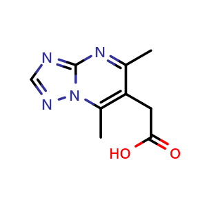 Chemical structure of 2-{5,7-dimethyl-[1,2,4]triazolo[1,5-a]pyrimidin-6-yl}acetic acid , CAS 851116-20-6, AChemBlock X214000