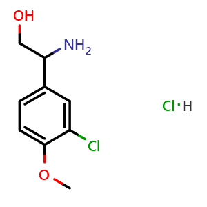 Chemical structure of 2-amino-2-(3-chloro-4-methoxyphenyl)ethanol hydrochloride , CAS 3026717-11-0, AChemBlock X214010