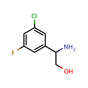 Chemical structure of 2-Amino-2-(3-chloro-5-fluorophenyl)ethan-1-ol , CAS 1270402-80-6, AChemBlock X214011