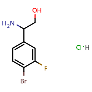 Chemical structure of 2-amino-2-(4-bromo-3-fluorophenyl)ethan-1-ol hydrochloride , CAS 1803598-93-7, AChemBlock X214014