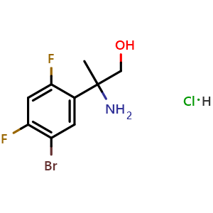 Chemical structure of 2-amino-2-(5-bromo-2,4-difluorophenyl)propan-1-ol hydrochloride , AChemBlock X214016
