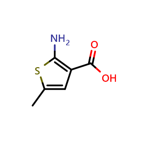 Chemical structure of 2-amino-5-methyl-3-thiophene carboxylic acid , CAS 41940-47-0, AChemBlock X214040