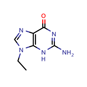 Chemical structure of 2-amino-9-ethyl-6,9-dihydro-3H-purin-6-one , CAS 879-08-3, AChemBlock X214049